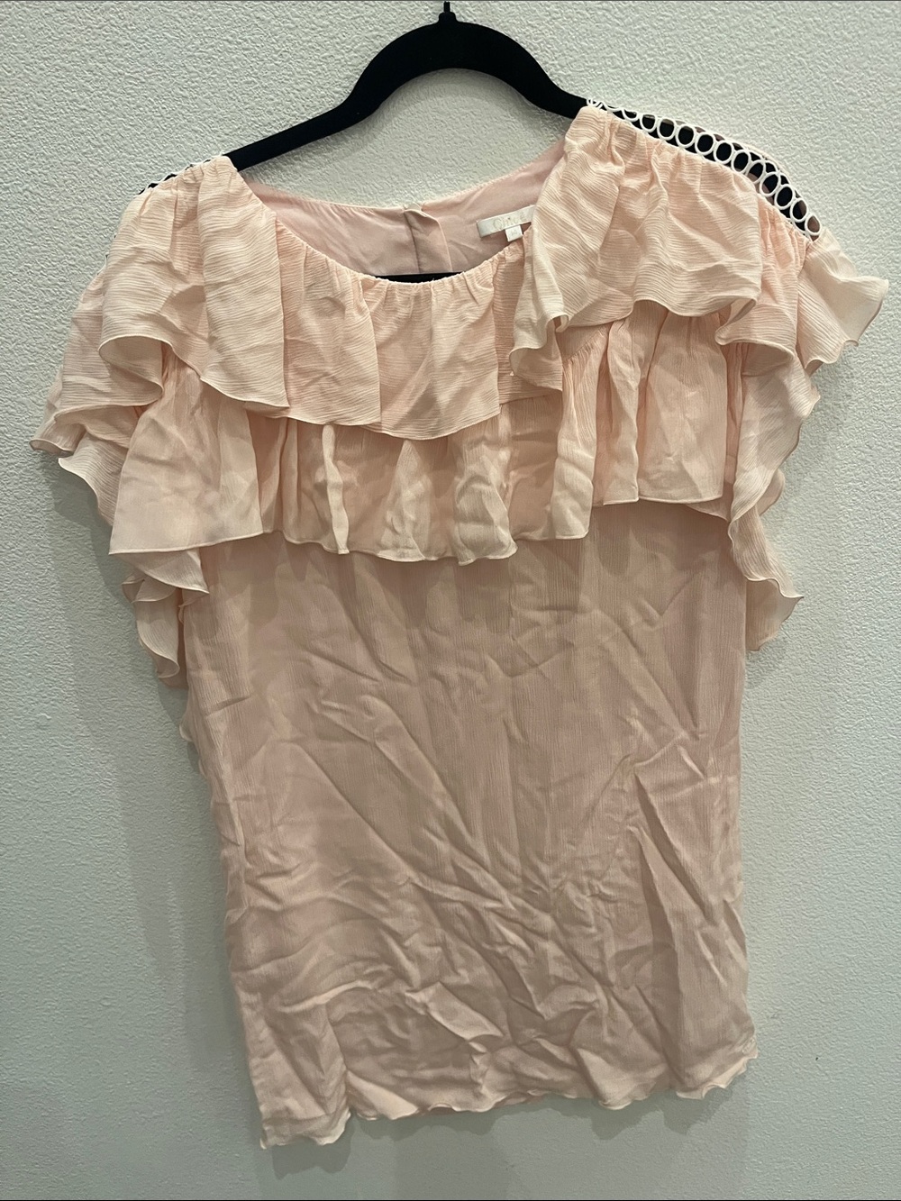 Chloe Pale Blush Layered Ruffle Blouse Medium